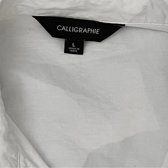 Anthropologie Calligraphie White Linen Embroidered Sequin Top Size L Cropped - Picture 9 of 10